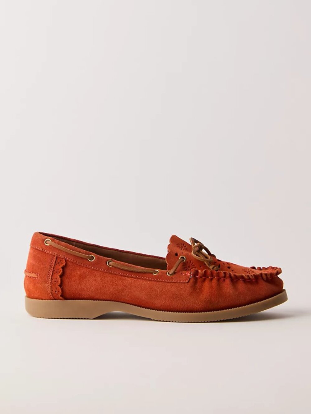 FREE PEOPLE Lagoon Cut Out Boat Shoes / Rust Suede - Picture 4 of 12